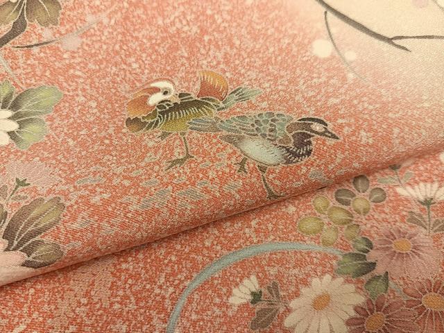 平和屋着物●訪問着　友禅　花鳥文　暈し染め　正絹　逸品　未使用　AABD0809ph