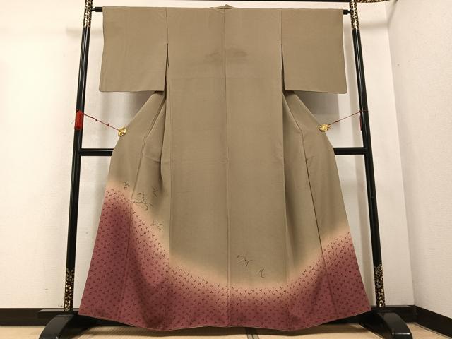 平和屋着物●訪問着　刺繍　草花文　暈し染め　正絹　逸品　AABD0816ph