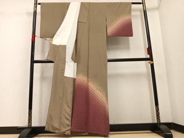 平和屋着物●訪問着　刺繍　草花文　暈し染め　正絹　逸品　AABD0816ph