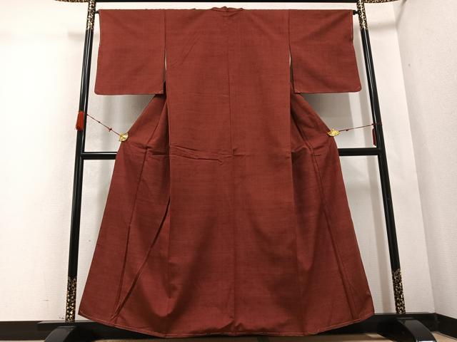 平和屋着物●上質な紬　色無地　小豆色　正絹　逸品　未使用　AABD0817ph