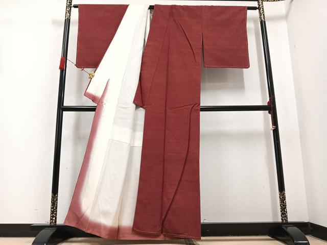 平和屋着物●上質な紬　色無地　小豆色　正絹　逸品　未使用　AABD0817ph