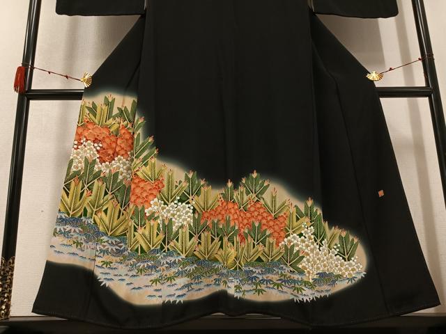 平和屋着物●豪華黒留袖　作家物　松竹梅　暈し染め　正絹　逸品　AABD0819ph