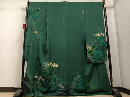 平和屋着物●豪華振袖 草花文 金彩 正絹 逸品 AABD0826ph