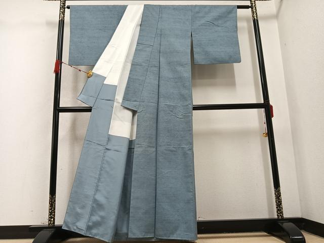 平和屋着物●上質な紬 色無地 灰青色 正絹 逸品 AABD0828ph