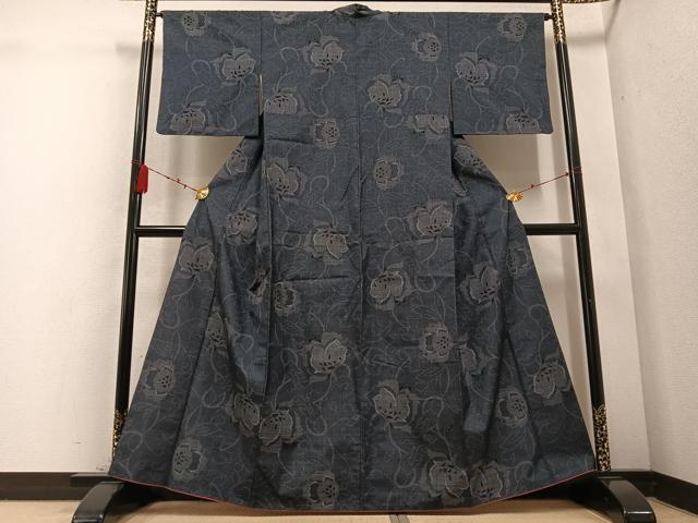 平和屋着物●本場大島紬 一元絣 草花文 正絹 逸品 AABD0830ph