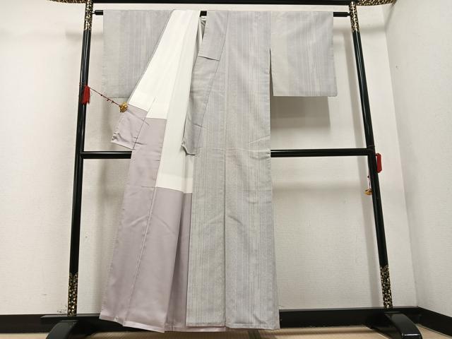 平和屋着物●本塩沢　110亀甲　間道　正絹　逸品　AABD0831ph