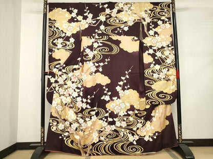 平和屋着物●豪華振袖 流水梅文 金彩 正絹 逸品 AABD0849ck