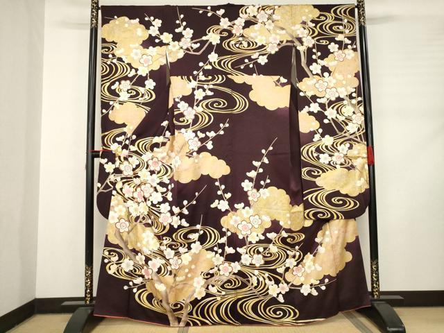 平和屋着物●豪華振袖 流水梅文 金彩 正絹 逸品 AABD0849ck