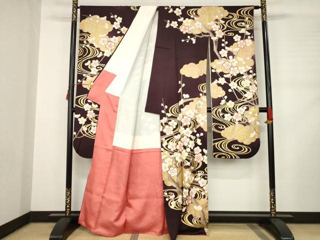平和屋着物●豪華振袖 流水梅文 金彩 正絹 逸品 AABD0849ck