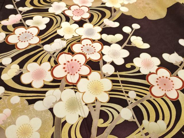 平和屋着物●豪華振袖 流水梅文 金彩 正絹 逸品 AABD0849ck