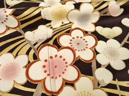 平和屋着物●豪華振袖 流水梅文 金彩 正絹 逸品 AABD0849ck