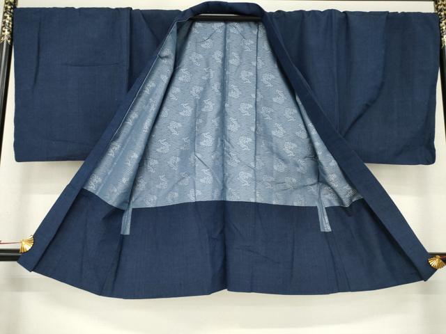平和屋着物●男性　紬　アンサンブル　色無地　青褐色　正絹　逸品　AABD0851ck