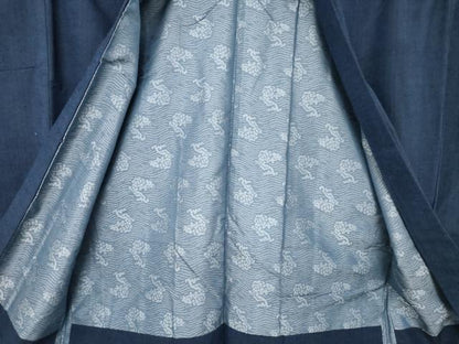 平和屋着物●男性　紬　アンサンブル　色無地　青褐色　正絹　逸品　AABD0851ck