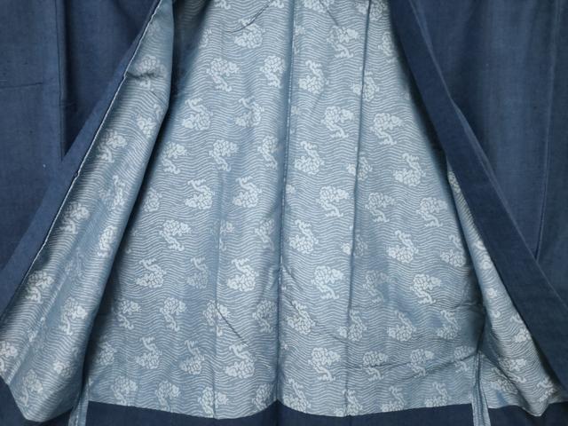 平和屋着物●男性　紬　アンサンブル　色無地　青褐色　正絹　逸品　AABD0851ck