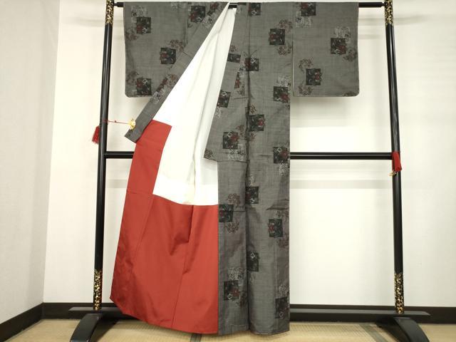 平和屋着物●本場大島紬 カタス7マルキ 色紙重ね花文 カネトク謹製 証紙付き 正絹 逸品 未使用 AABD0852ck