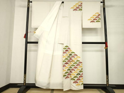 平和屋着物●訪問着 刺繍 笹竹文 金彩 正絹 逸品 AABD0854ck