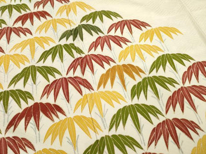 平和屋着物●訪問着 刺繍 笹竹文 金彩 正絹 逸品 AABD0854ck