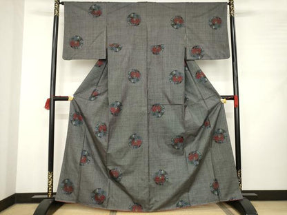 平和屋着物●本場大島紬 花丸文 一元絣 正絹 逸品 AABD0858ck