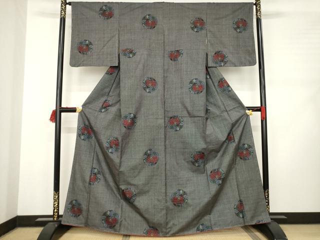平和屋着物●本場大島紬 花丸文 一元絣 正絹 逸品 AABD0858ck