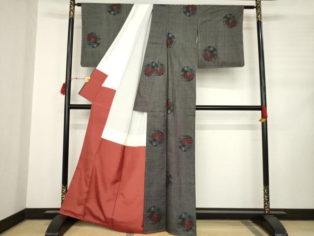 平和屋着物●本場大島紬 花丸文 一元絣 正絹 逸品 AABD0858ck
