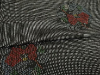 平和屋着物●本場大島紬 花丸文 一元絣 正絹 逸品 AABD0858ck
