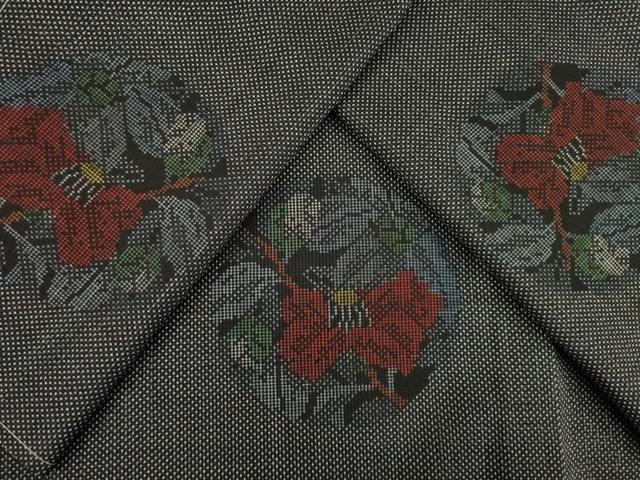 平和屋着物●本場大島紬 花丸文 一元絣 正絹 逸品 AABD0858ck