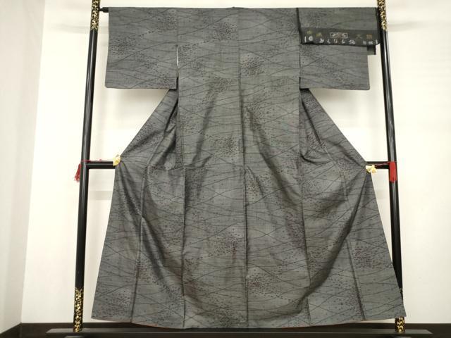 平和屋着物●本場大島紬　カタス7マルキ　波文　ともはら紬謹製　反端付き　正絹　逸品　AABD0862ck
