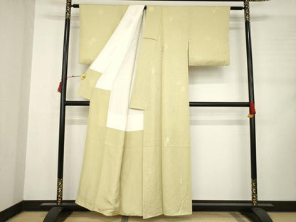 平和屋着物●上質な色無地　亀甲花地紋　枯色　正絹　逸品　AABD0871ck