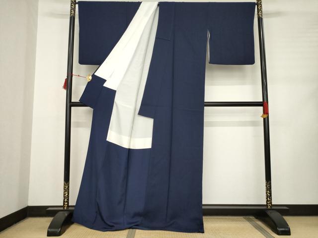 平和屋着物●上質な色無地　藍鉄色　ロング丈　正絹　逸品　AABD0872ck