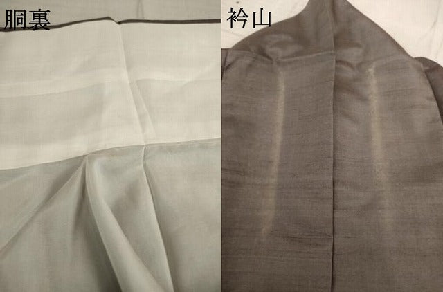 平和屋着物●訪問着　紬地　草花文　金銀彩　正絹　逸品　AABD0878ck