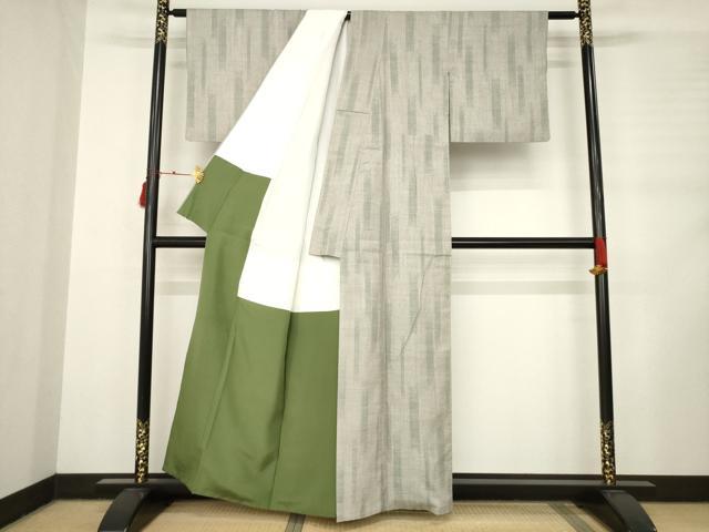 平和屋着物●本場結城紬 重要無形文化財 120亀甲 飛び亀甲柄 短冊文 茶鼠色地 正絹 逸品 AABD0888ck