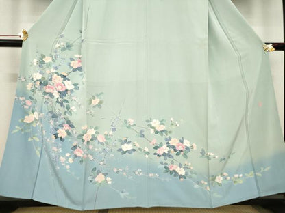 平和屋着物●十日町友禅作家　阿部佳雪 　訪問着　枝花文　暈し染め　正絹　逸品　AABD0910ck