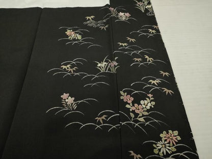 平和屋着物●訪問着 風景花籬文 黒地 金彩 鬼しぼ縮緬 正絹 逸品 AABD0919ck