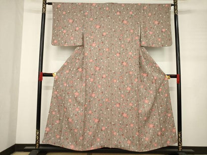 平和屋着物●上質な小紋　桜　正絹　逸品　AABD0920ck