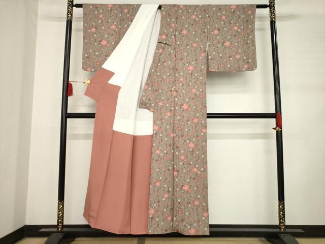 平和屋着物●上質な小紋　桜　正絹　逸品　AABD0920ck