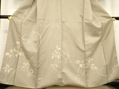 平和屋着物●訪問着　紬地　市松綾織　花蔦草文　正絹　逸品　AABD0923ck