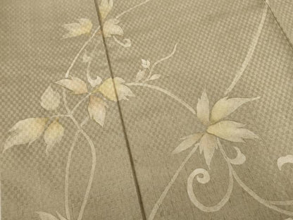 平和屋着物●訪問着　紬地　市松綾織　花蔦草文　正絹　逸品　AABD0923ck