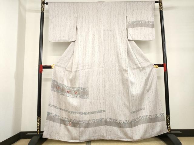 平和屋着物●訪問着 辻が花 絞り 刺繍 横段花文 正絹 逸品 AABD0953ck