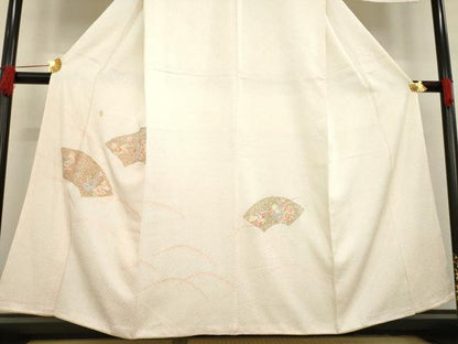 平和屋着物●訪問着　総絞り　駒刺繍　地紙花文　暈し染め　金彩　正絹　逸品　AABD0955ck