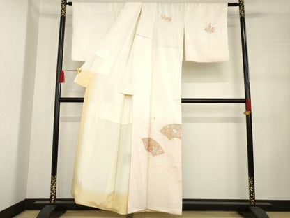 平和屋着物●訪問着　総絞り　駒刺繍　地紙花文　暈し染め　金彩　正絹　逸品　AABD0955ck