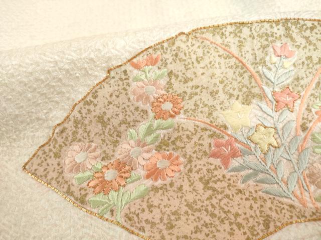 平和屋着物●訪問着　総絞り　駒刺繍　地紙花文　暈し染め　金彩　正絹　逸品　AABD0955ck