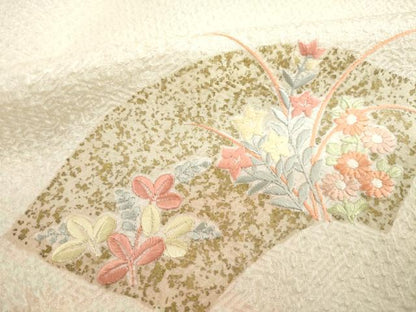 平和屋着物●訪問着　総絞り　駒刺繍　地紙花文　暈し染め　金彩　正絹　逸品　AABD0955ck