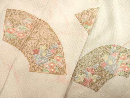 平和屋着物●訪問着　総絞り　駒刺繍　地紙花文　暈し染め　金彩　正絹　逸品　AABD0955ck