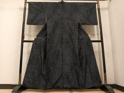 平和屋着物●結城紬 100亀甲 更紗文 正絹 逸品 AABD0961ph