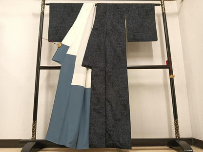 平和屋着物●結城紬 100亀甲 更紗文 正絹 逸品 AABD0961ph