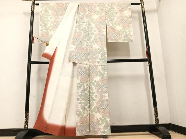 平和屋着物○本場大島紬 白大島 草花文 正絹 逸品 AABD0967ph