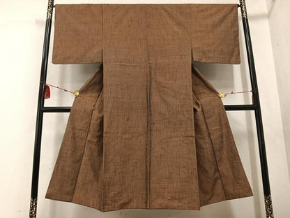 平和屋着物●男性　紬　アンサンブル　色無地　灰茶色　正絹　逸品　AABD0983ph