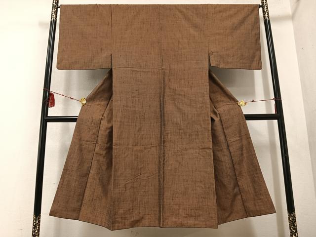 平和屋着物●男性　紬　アンサンブル　色無地　灰茶色　正絹　逸品　AABD0983ph