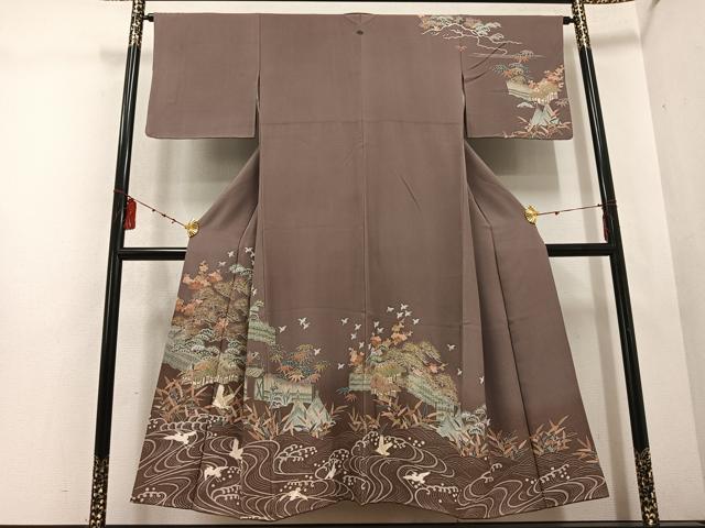 平和屋着物●訪問着 松竹梅風景文 群れ鳥 暈し染め 金彩 正絹 逸品 AABD0987ph