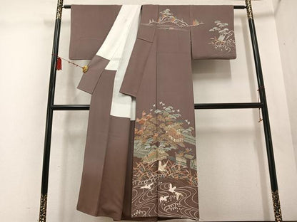 平和屋着物●訪問着 松竹梅風景文 群れ鳥 暈し染め 金彩 正絹 逸品 AABD0987ph